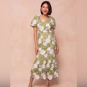 Ivy City Co Cream Flutter Sleeve Asymmetrical Midi Dress